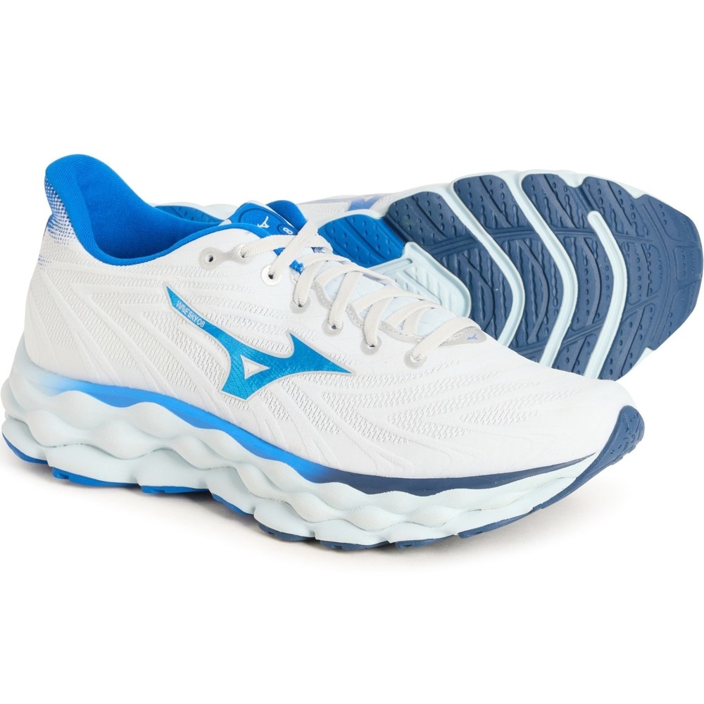 Mens Size 11.5 - Mizuno Wave Sky 8 Running Shoes White/Blue Sneakers NEW